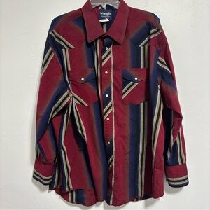 Wrangler Men's Striped Pearl Snap Western Shirt Long Sleeve 19X35 3X Navy Red
